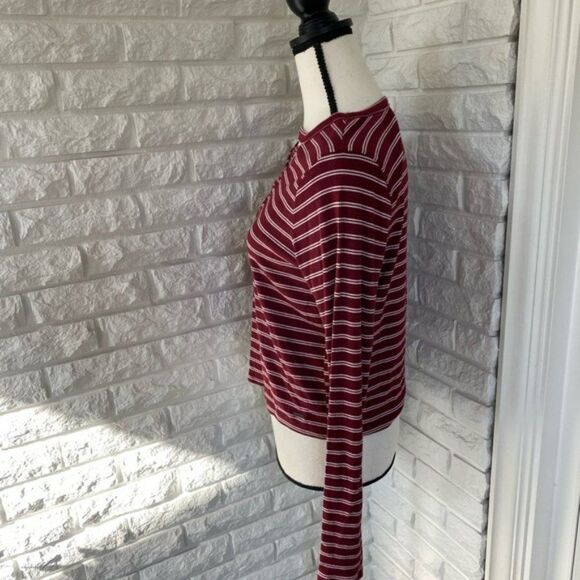 Red and White Striped Long Sleeve Top w/ Crisscross Detailing - Picture 3 of 4